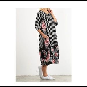 Black/ Floral Midi dress w/ pockets. New!!